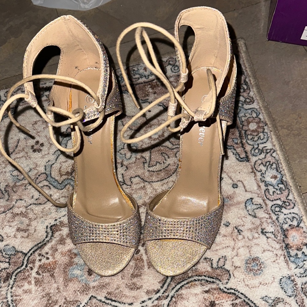 Sparkling Ankle-Tie Women's Sandals in Champagne